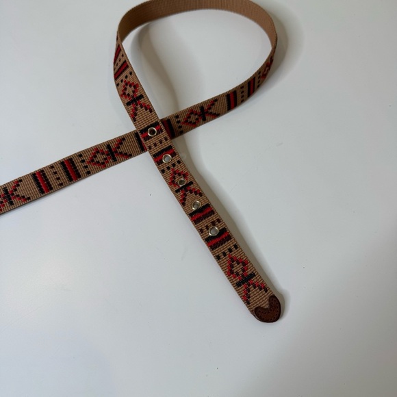 J CREW woven tapestry leather belt, Tan, Black, Red Southwestern Style size XS - Picture 4 of 9